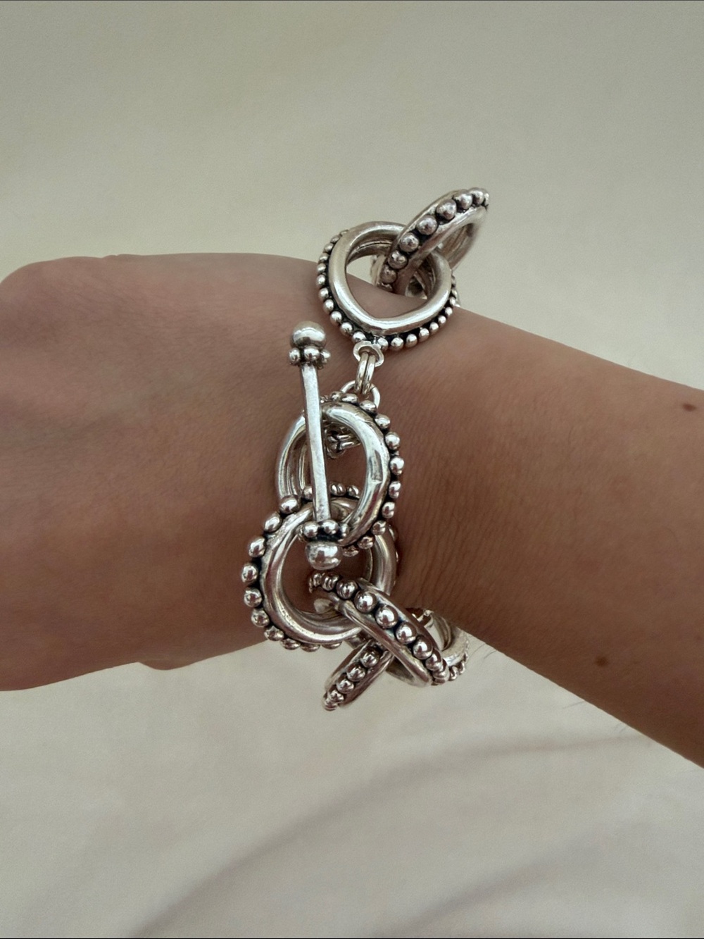 Textured Silver-Link Beaded Bracelet - Picture 3 of 5